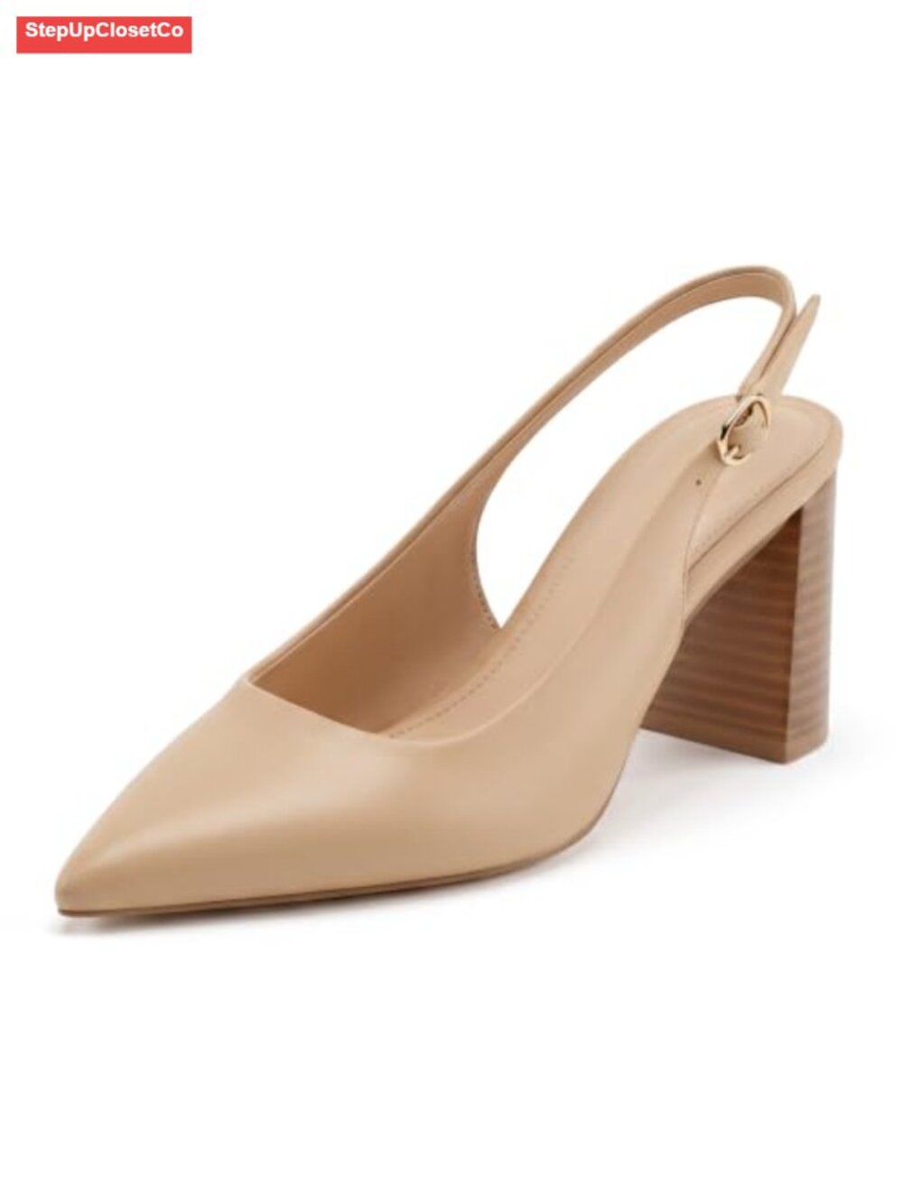Slingback Heels for Women Chunky Heels Pointed Closed Toe Pumps